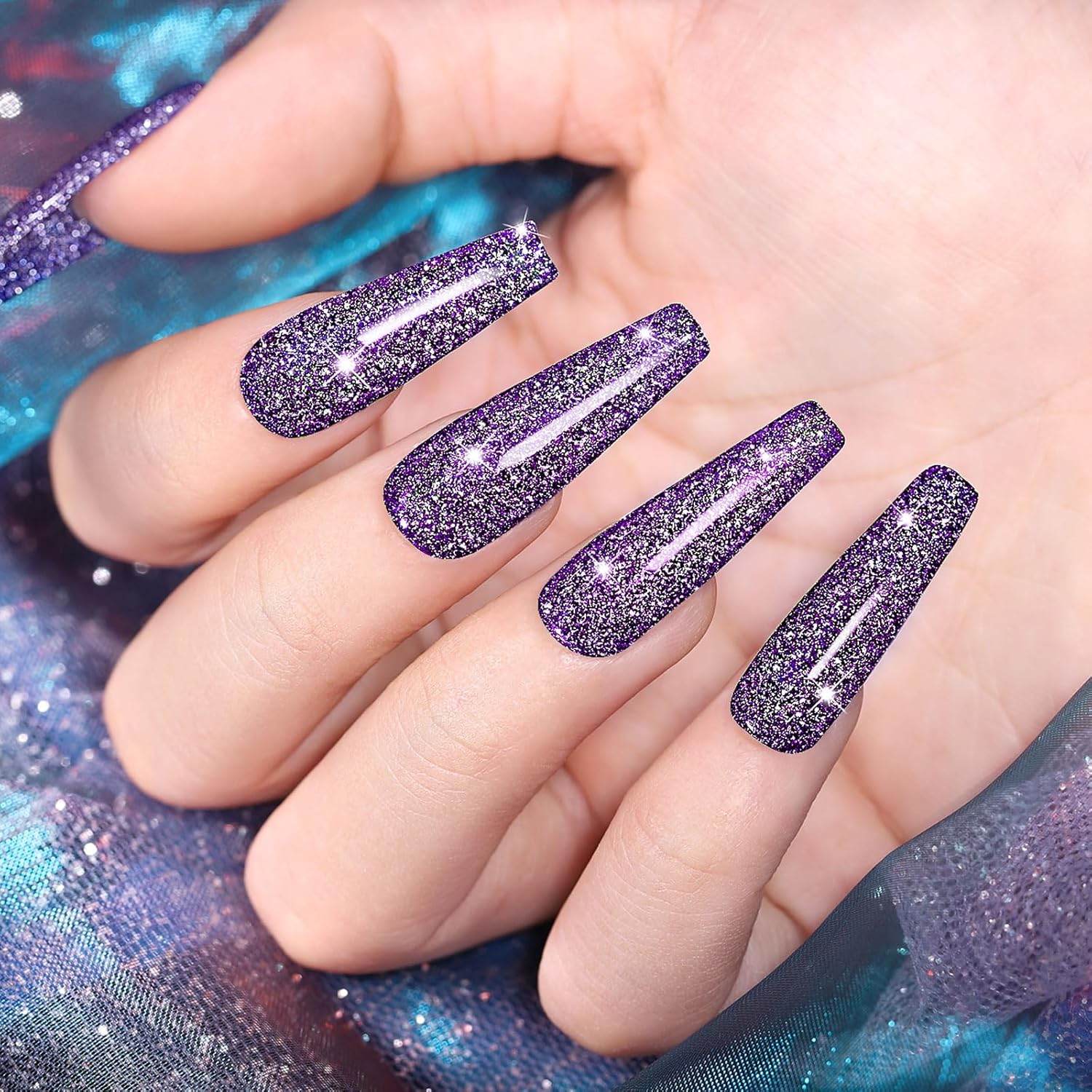 Elegant Purple Glitter Gel Nail Polish, Reflective Diamond Gelpolish, Soak Off U V L E D NailGel Shimmer Shiny Gel Nail Art Manicure Salon DIY at Home RAR89 - Image 3
