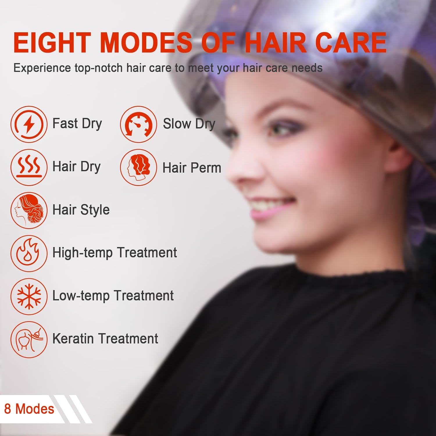 Elitzia 1000W Hooded Hair Dryer Salon Standard Hair Drying Machine Versatile Styling 8 Mode Operation Heating Device for Home and Salon ET1717W (Elegant White Five Legs) - Image 2
