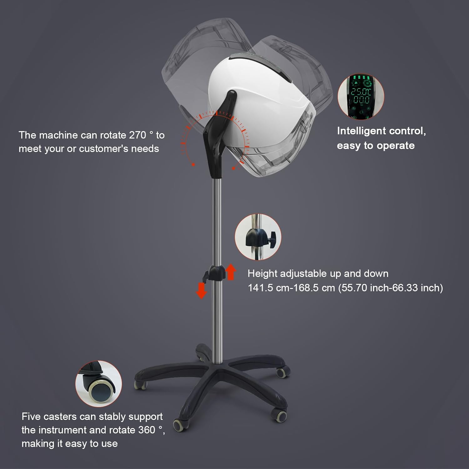 Elitzia 1000W Hooded Hair Dryer Salon Standard Hair Drying Machine Versatile Styling 8 Mode Operation Heating Device for Home and Salon ET1717W (Elegant White Five Legs) - Image 6