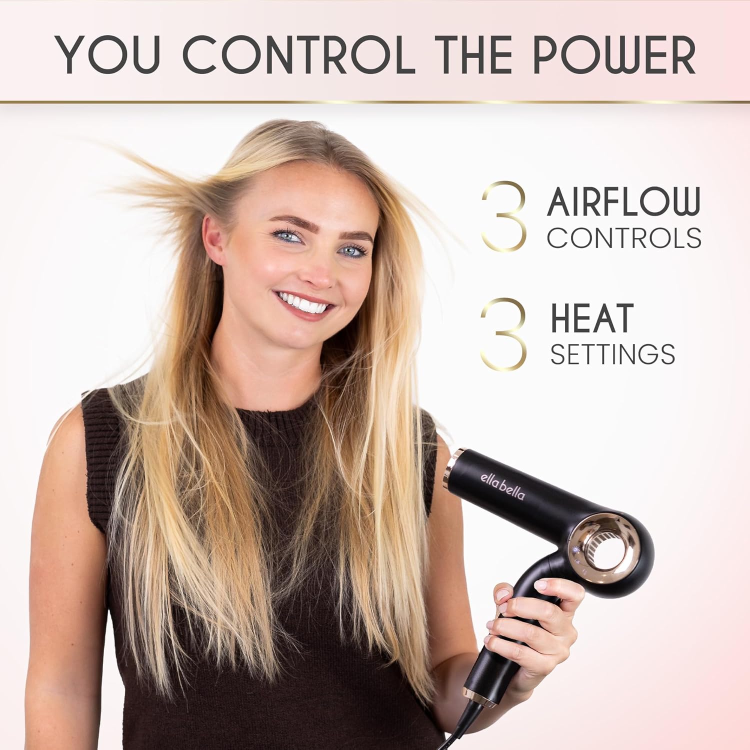 ELLA BELLA® Professional Ionic Hair Dryer (Foldable) • Negative Ion Blow Dryer • Perfect for Travel • Intelligent Heat Control & Rapid Drying Speeds • Lightweight Design • Low Noise Technology - Image 5
