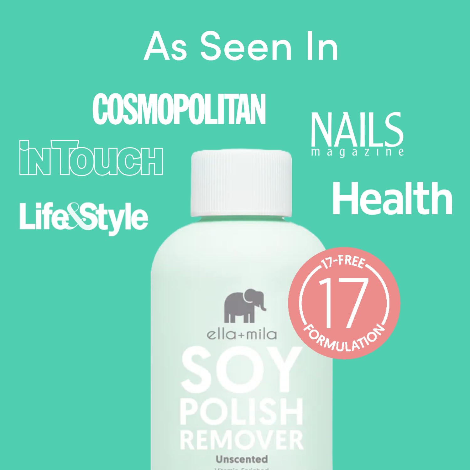 ella+mila Soy Nail Polish Remover Non-Acetone Nail Polish Remover - Non-Toxic Fingernail Polish Remover - For Natural Nail Polishes - Unscented & Enriched With Vitamins A, C & E(4 fl oz) Teal - Image 2