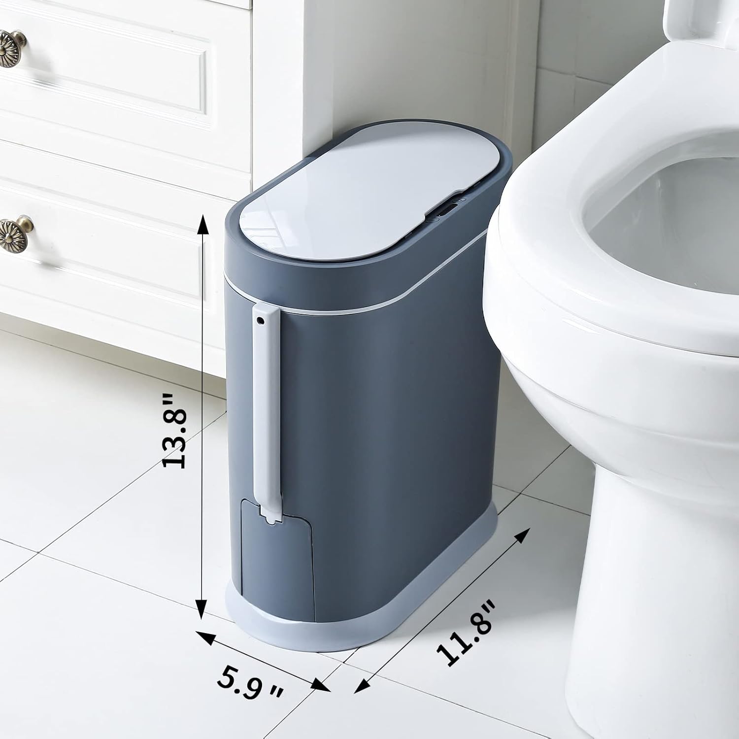 ELPHECO Bathroom Trash Can with Toilet Brush 2.5 Gallon Waterproof Trash Bin Smart Garbage can with lid Motion Sensor Waste Bin Automatic Garbage Bin for Bathroom(Grey) - Image 2