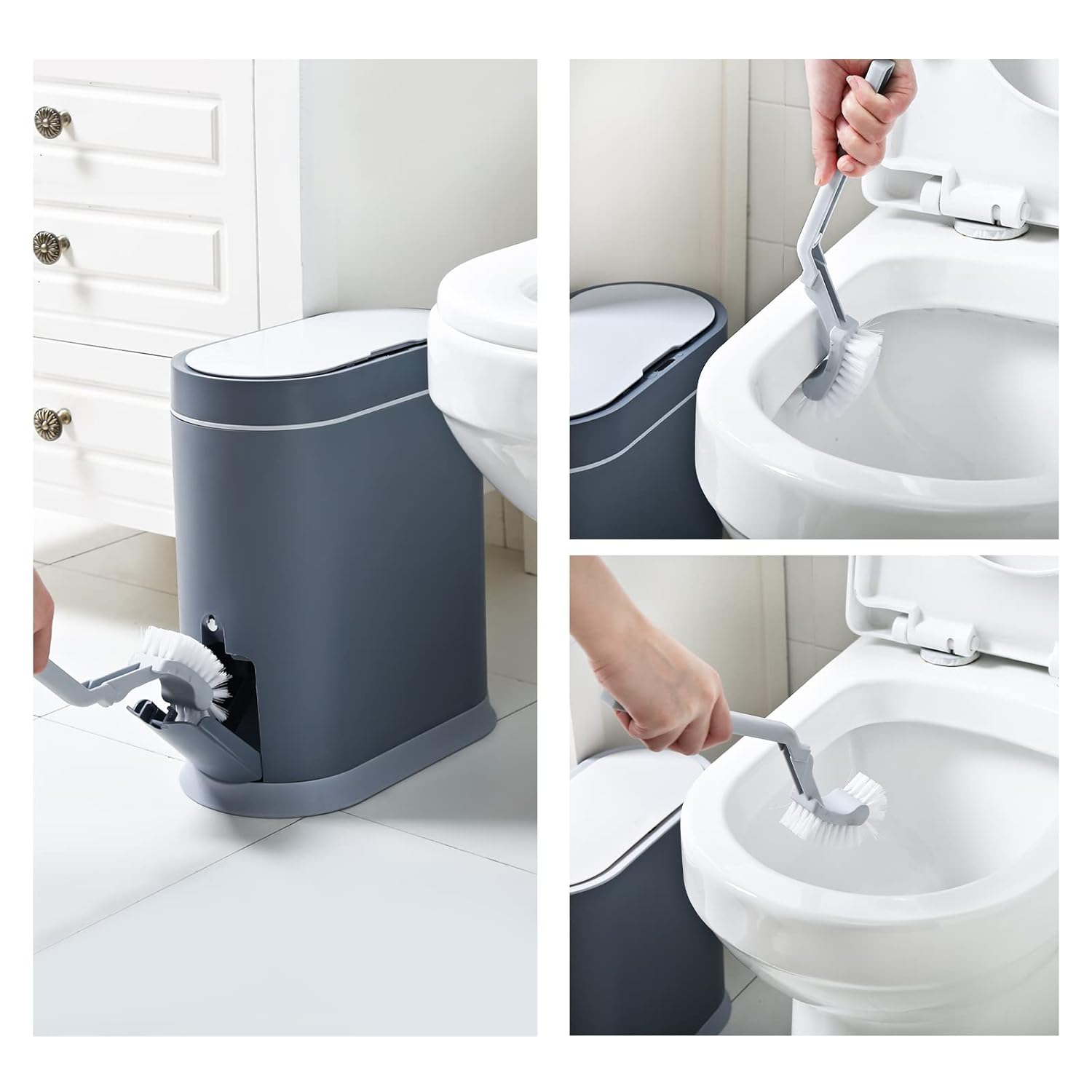 ELPHECO Bathroom Trash Can with Toilet Brush 2.5 Gallon Waterproof Trash Bin Smart Garbage can with lid Motion Sensor Waste Bin Automatic Garbage Bin for Bathroom(Grey) - Image 4