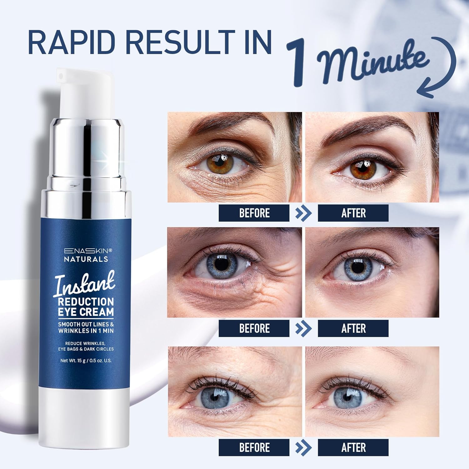 Enaskin Naturals Instant Eye Lift Cream - Rapid Under Eye Bags Wrinkles Puffiness Remover for Women and Men - 0.5 oz - Image 3