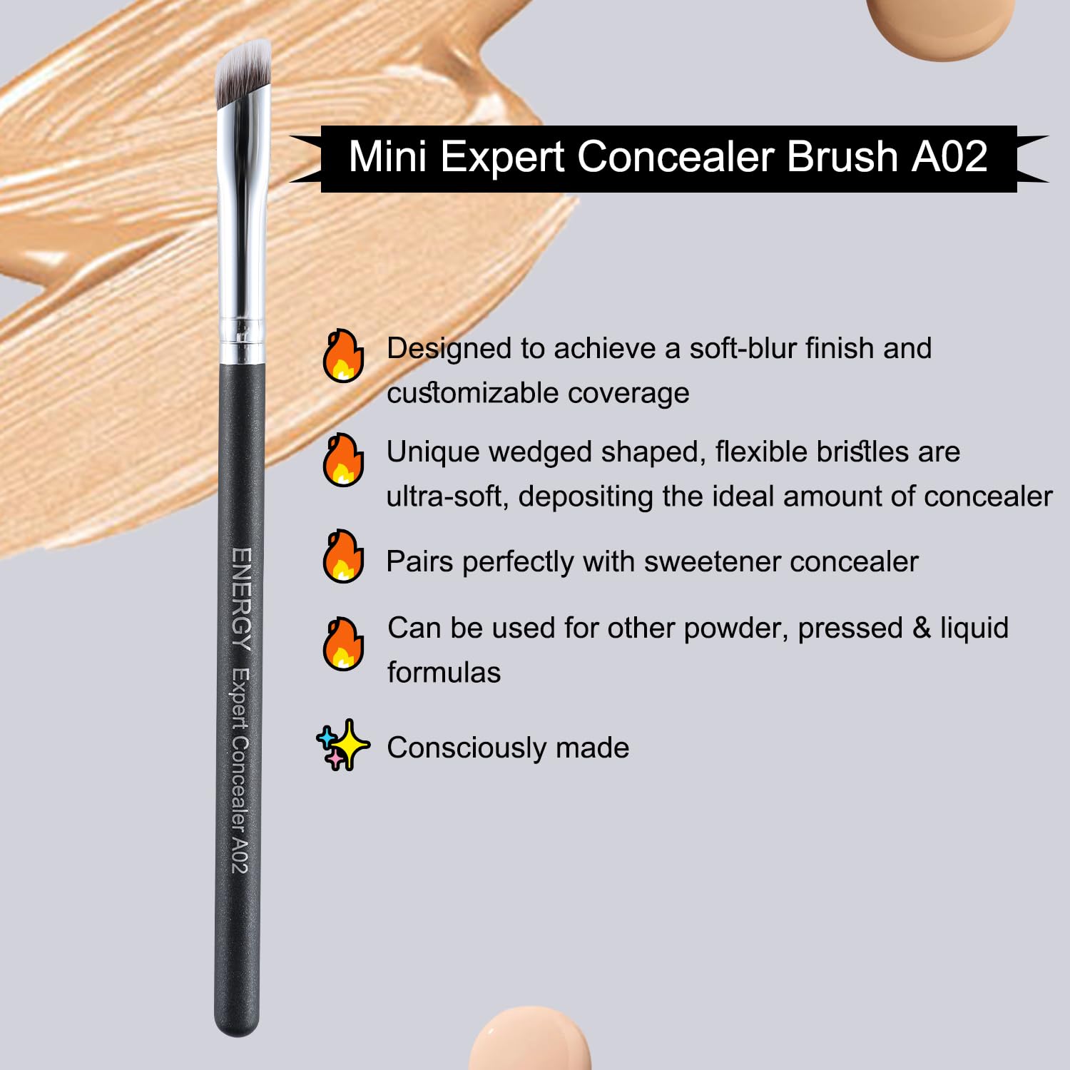 ENERGY Concealer Brush Set 2PCS Angled Concealer Makeup Brushes for Liquid, Cream & Powder - Nose Contour, Under Eye Brightener, Eyeshadow Blending- Vegan Synthetic Make Up Tool - Image 3
