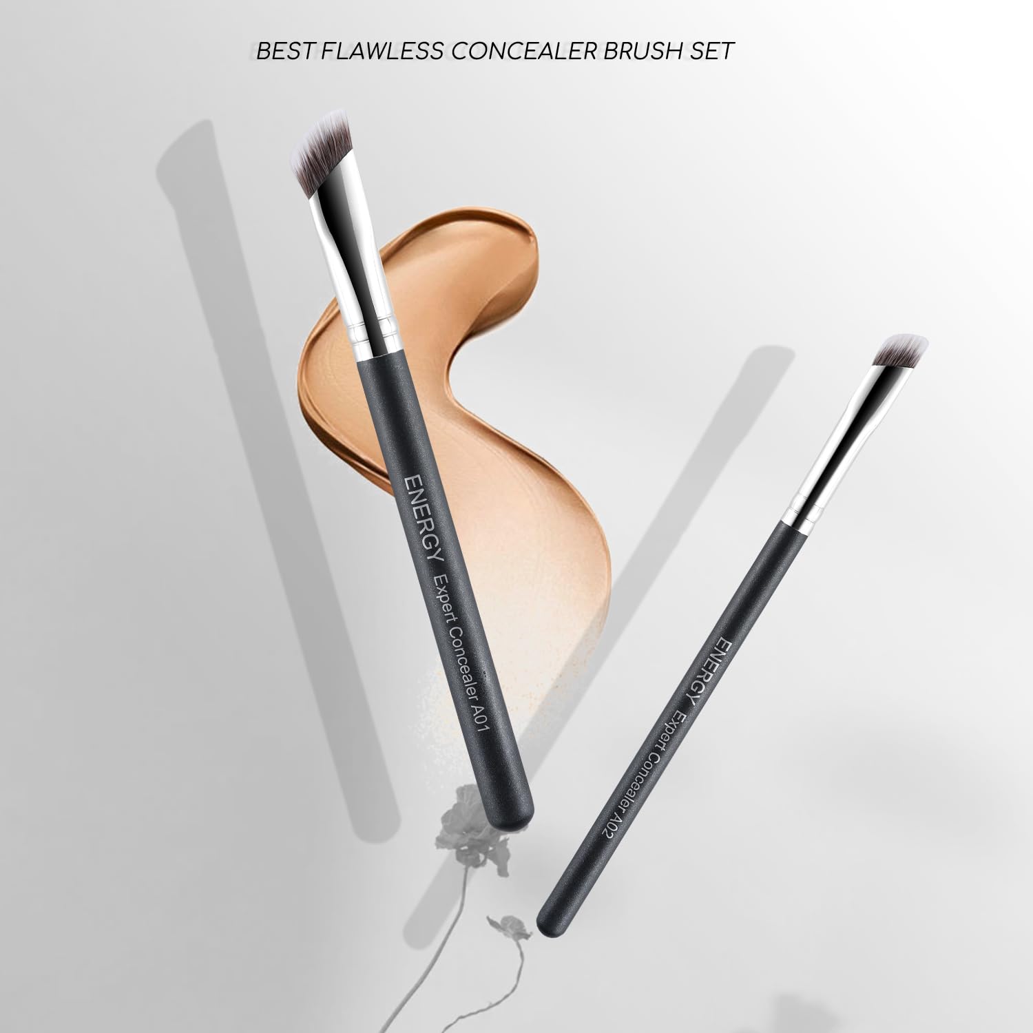 ENERGY Concealer Brush Set 2PCS Angled Concealer Makeup Brushes for Liquid, Cream & Powder - Nose Contour, Under Eye Brightener, Eyeshadow Blending- Vegan Synthetic Make Up Tool - Image 9