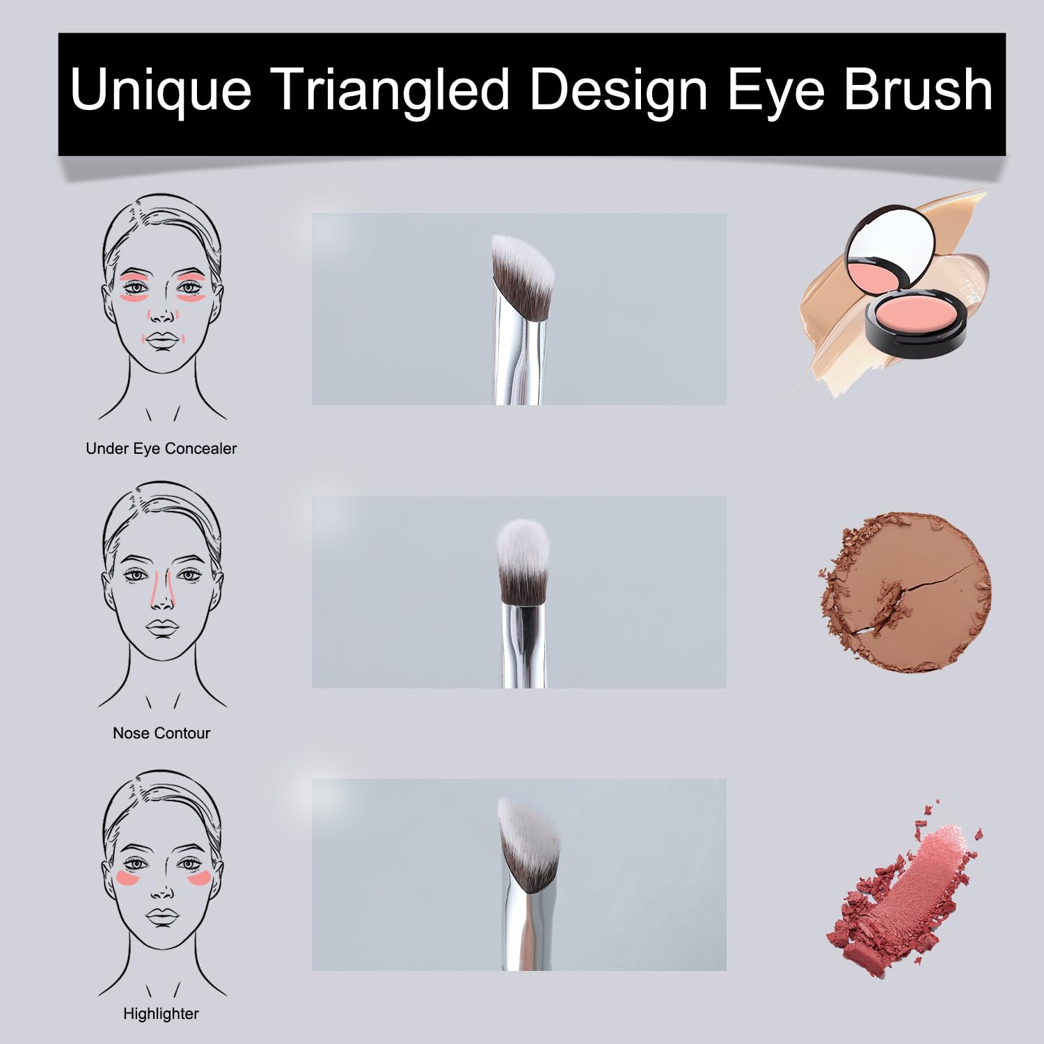 ENERGY Concealer Brush Set 2PCS Angled Concealer Makeup Brushes for Liquid, Cream & Powder - Nose Contour, Under Eye Brightener, Eyeshadow Blending- Vegan Synthetic Make Up Tool - Image 6