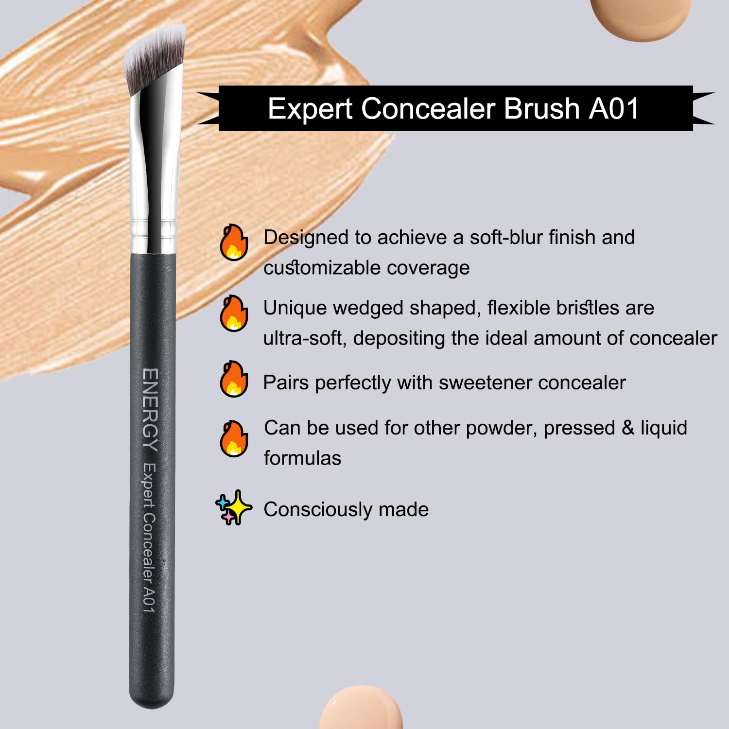 ENERGY Concealer Brush Set 2PCS Angled Concealer Makeup Brushes for Liquid, Cream & Powder - Nose Contour, Under Eye Brightener, Eyeshadow Blending- Vegan Synthetic Make Up Tool - Image 2