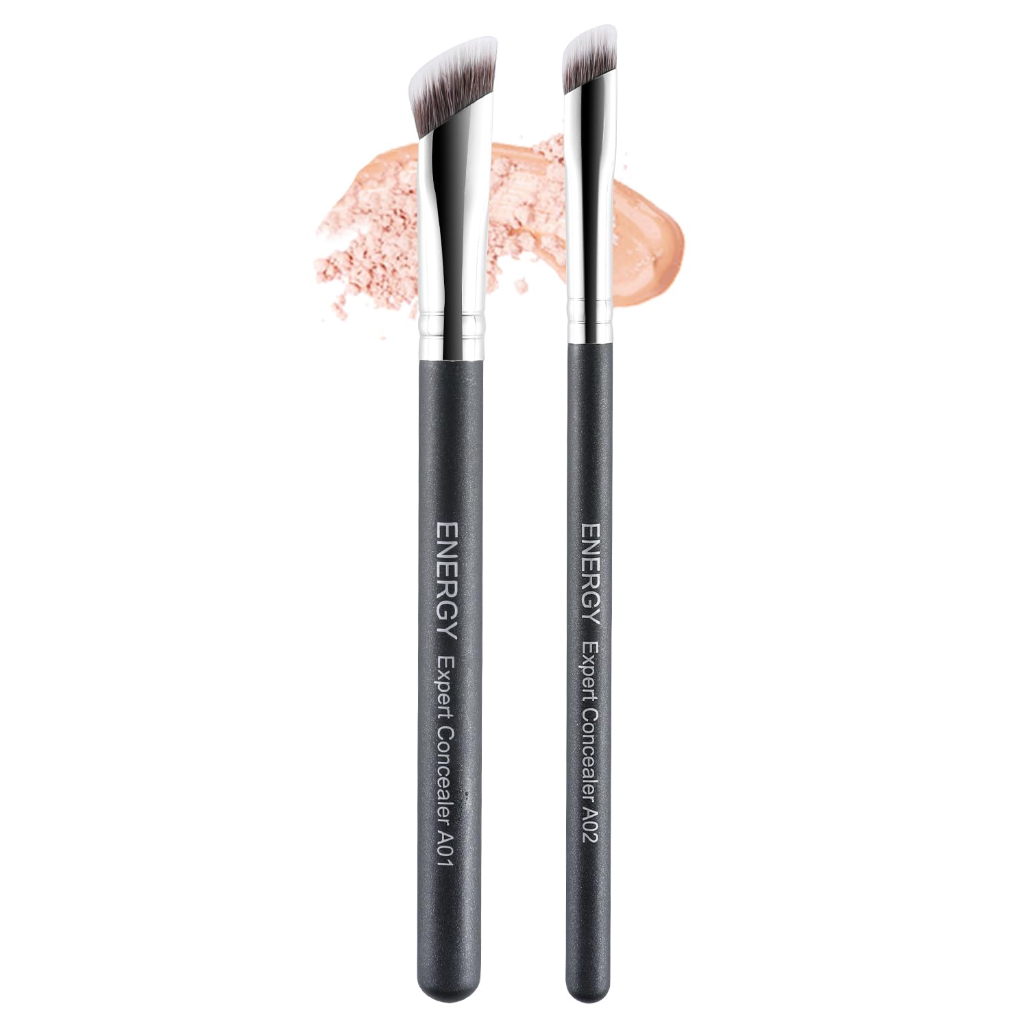 ENERGY Concealer Brush Set 2PCS Angled Concealer Makeup Brushes for Liquid, Cream & Powder - Nose Contour, Under Eye Brightener, Eyeshadow Blending- Vegan Synthetic Make Up Tool