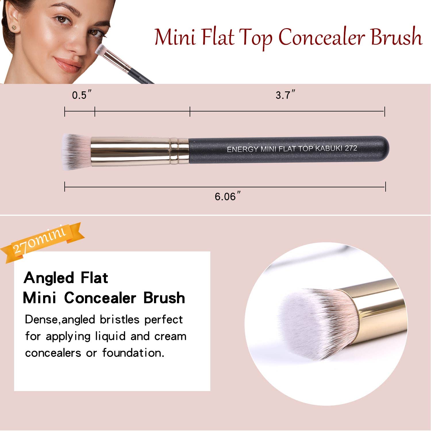 ENERGY Concealer Brush Set Professional Angle Under Eye Concealer Brushes Flat Top Perfect For Eye Concealer Foundation Blending Liquid Cream or Flawless Powder Cosmetics Buffing Stippling - Image 3