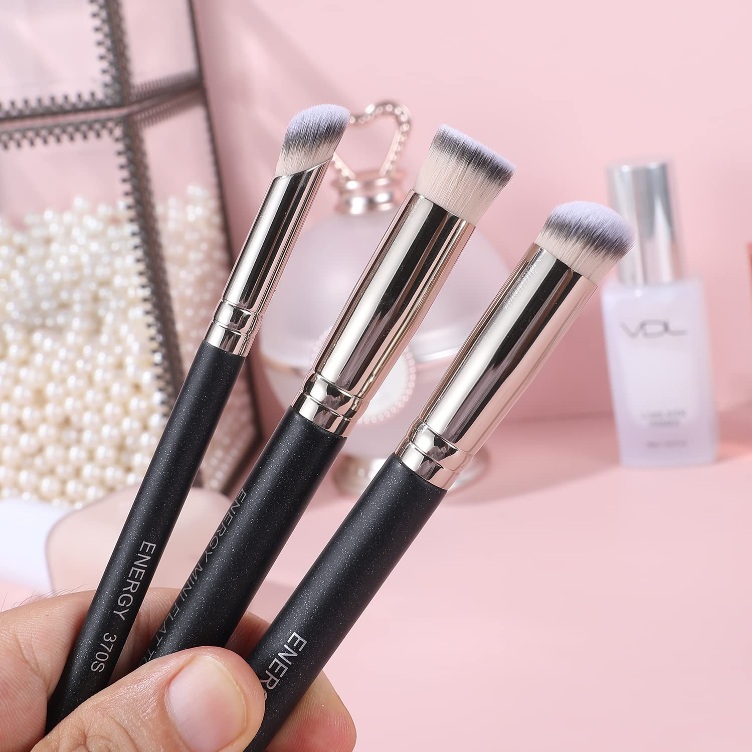 ENERGY Concealer Brush Set Professional Angle Under Eye Concealer Brushes Flat Top Perfect For Eye Concealer Foundation Blending Liquid Cream or Flawless Powder Cosmetics Buffing Stippling - Image 5