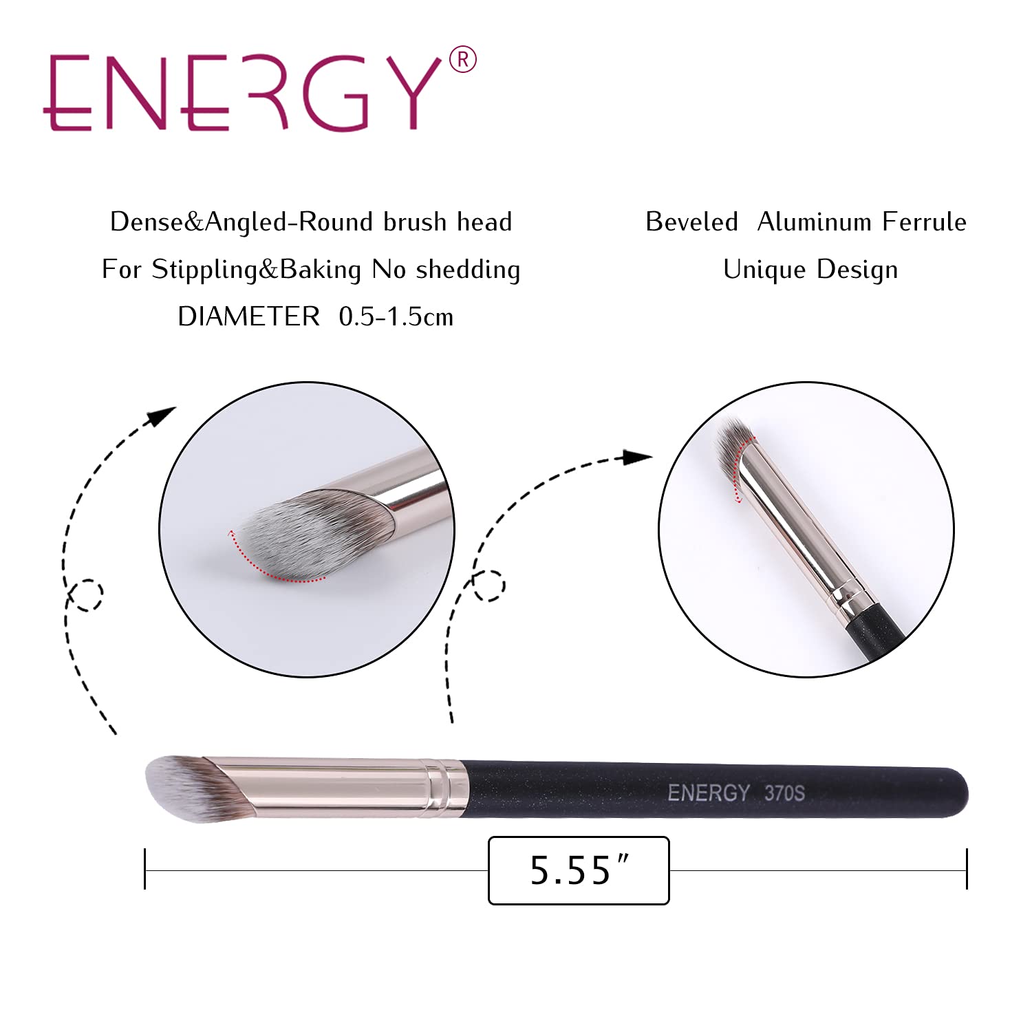 ENERGY Concealer Brush Set Professional Angle Under Eye Concealer Brushes Flat Top Perfect For Eye Concealer Foundation Blending Liquid Cream or Flawless Powder Cosmetics Buffing Stippling - Image 2