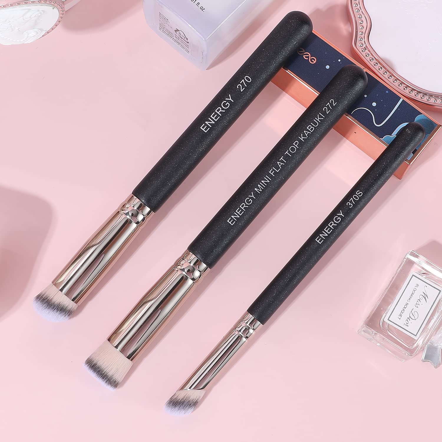 ENERGY Concealer Brush Set Professional Angle Under Eye Concealer Brushes Flat Top Perfect For Eye Concealer Foundation Blending Liquid Cream or Flawless Powder Cosmetics Buffing Stippling - Image 7