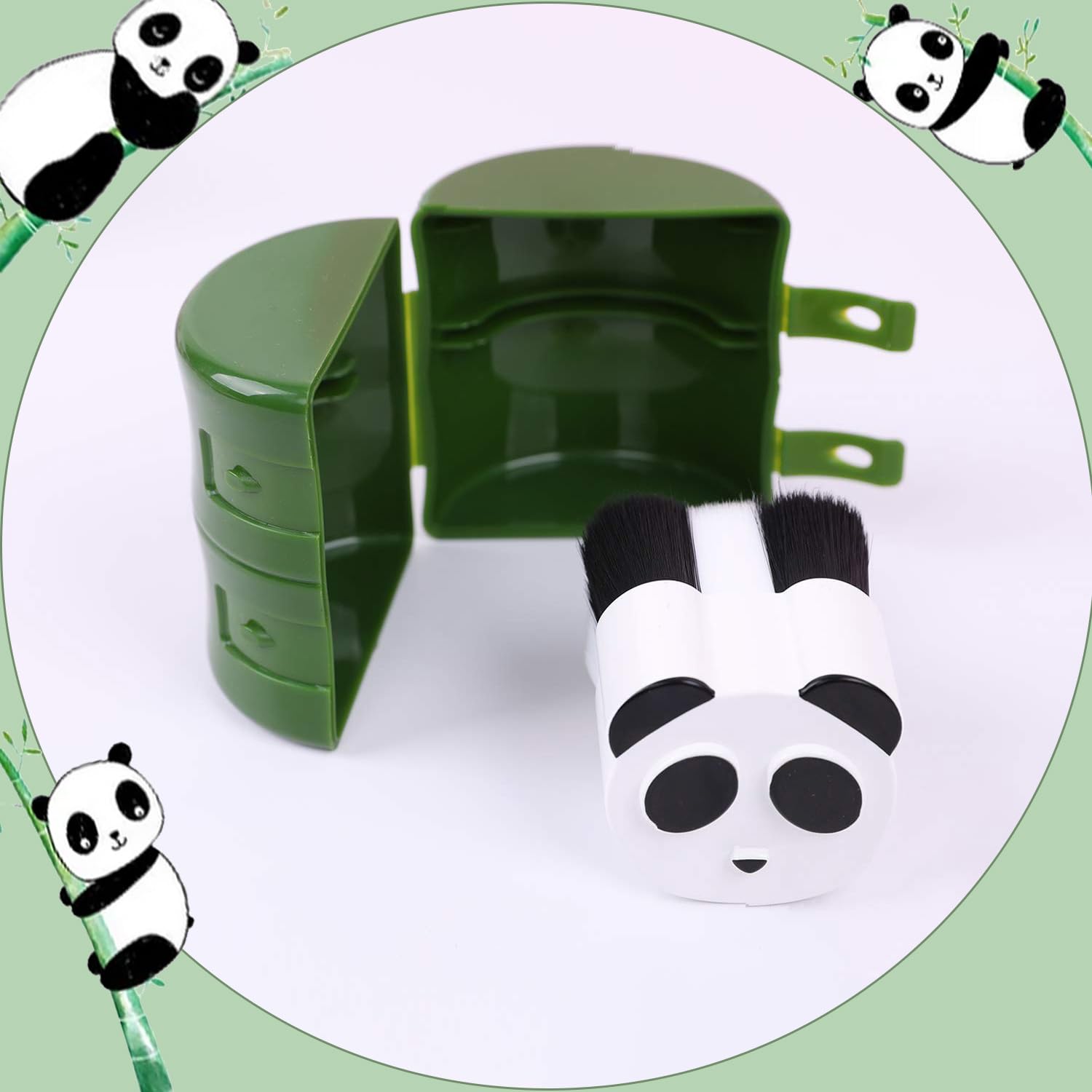 ENERGY Kabuki Brush Panda Foundation Makeup Brush for Liquid Cream Foundation Vegan Synthetic Blending Buffing Contouring Face Brush with Travel Case, green - Image 4