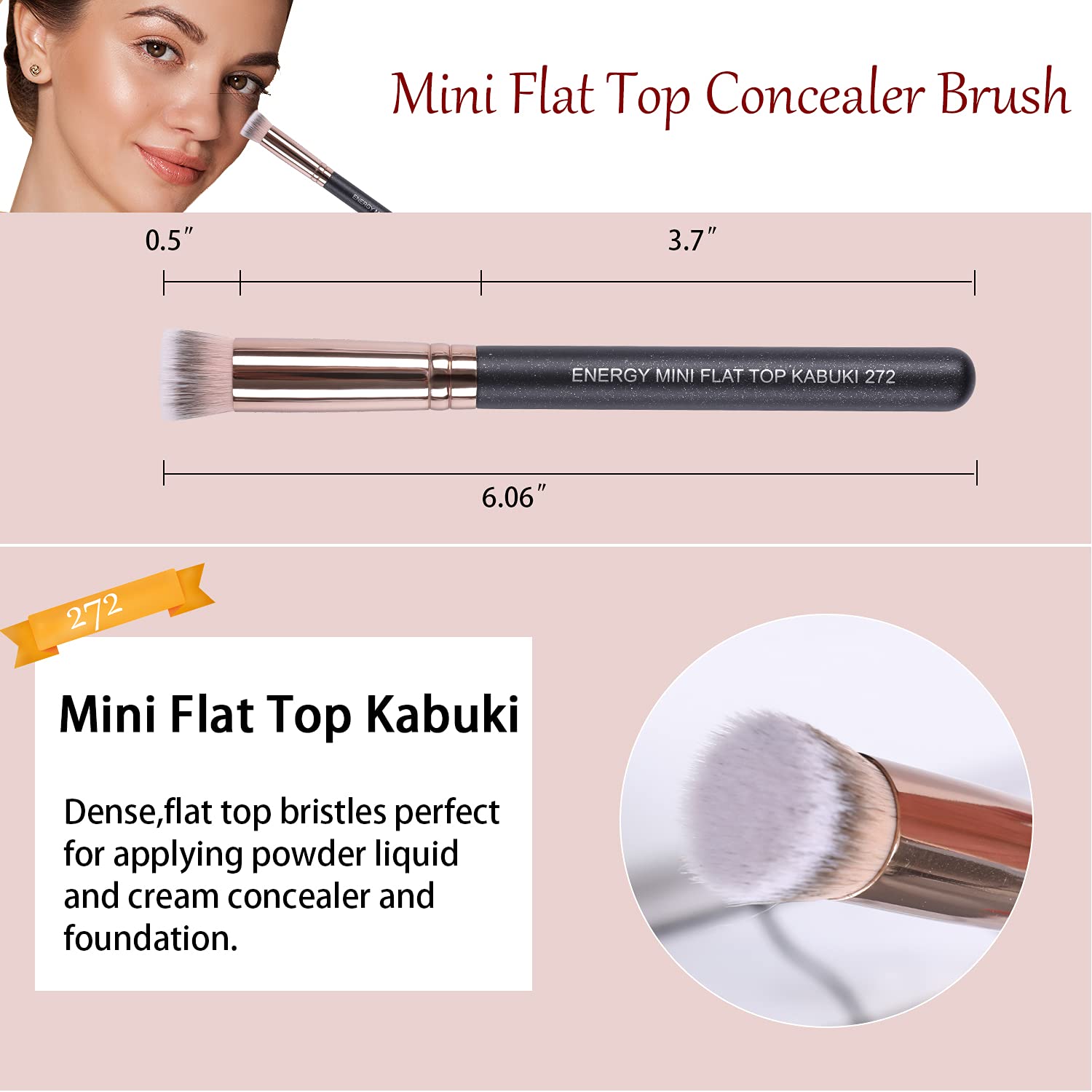 ENERGY Under Eye Concealer Brush Mini Flat Top Kabuki Foundation Brush with Synthetic Bristles for Concealing,Blending,Setting,Buffing with Powder,Liquid,Cream Cosmetics,Vegan Makeup Brush - Image 3