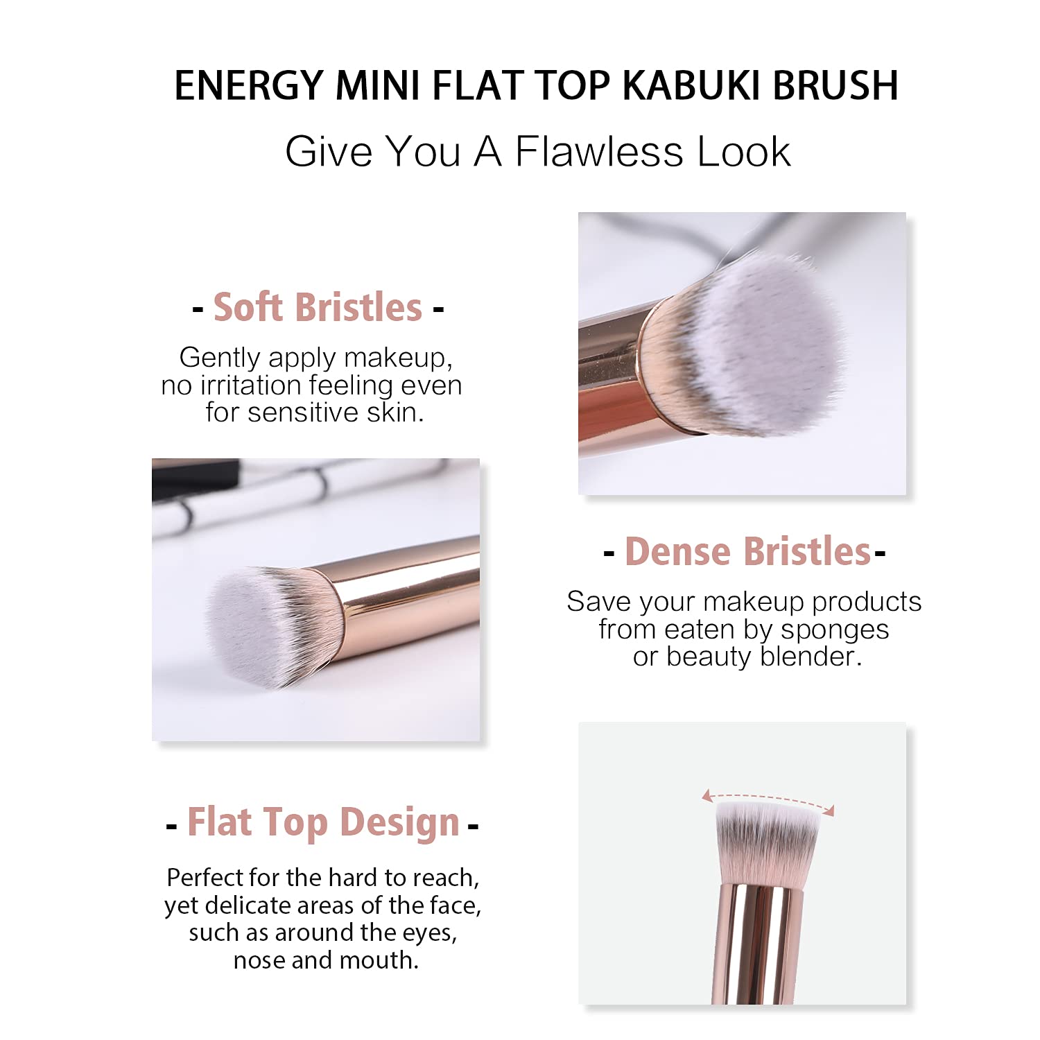 ENERGY Under Eye Concealer Brush Mini Flat Top Kabuki Foundation Brush with Synthetic Bristles for Concealing,Blending,Setting,Buffing with Powder,Liquid,Cream Cosmetics,Vegan Makeup Brush - Image 2