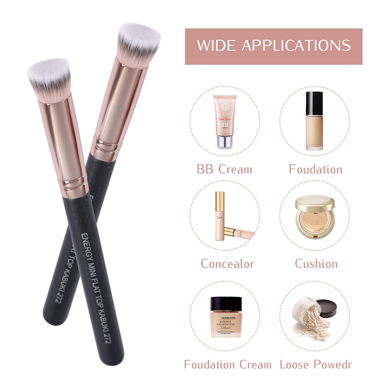ENERGY Under Eye Concealer Brush Mini Flat Top Kabuki Foundation Brush with Synthetic Bristles for Concealing,Blending,Setting,Buffing with Powder,Liquid,Cream Cosmetics,Vegan Makeup Brush - Image 4
