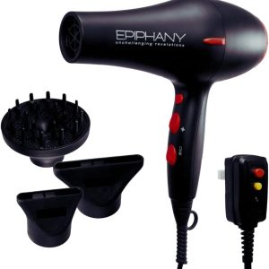 Epiphany Professional Hair Dryer 1875W – Ionic Blow Dryer with Ceramic Tourmaline Technology for Fast Drying, Frizz Control & Shine – Includes Diffuser & 2 Nozzles – Lightweight for All Hair Types