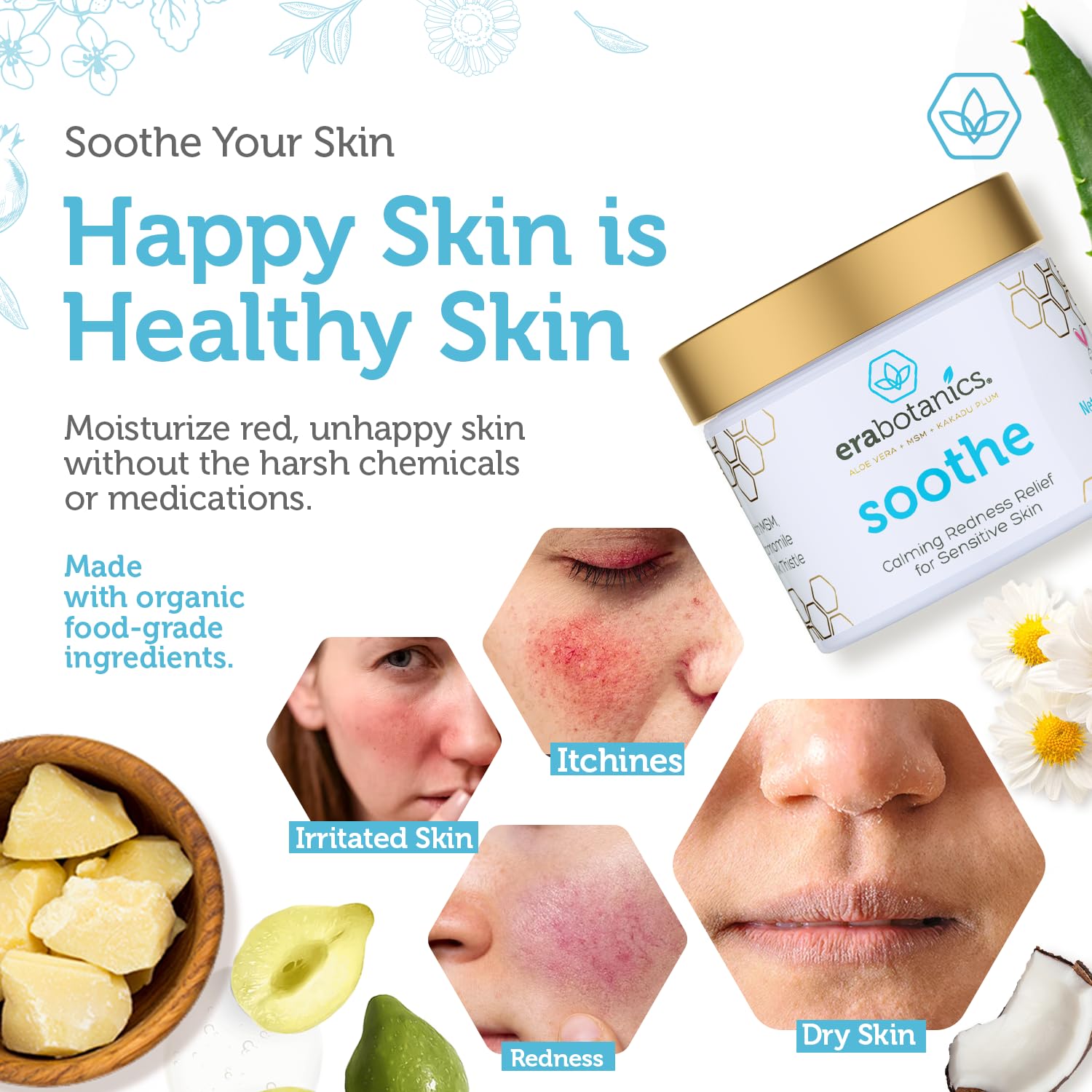 Era Organics Cream Redness Relief Moisturizer- Soothing Redness Relief for Face with Manuka Honey, MSM, Chamomile - Calming Moisturizer Made in USA - Image 3