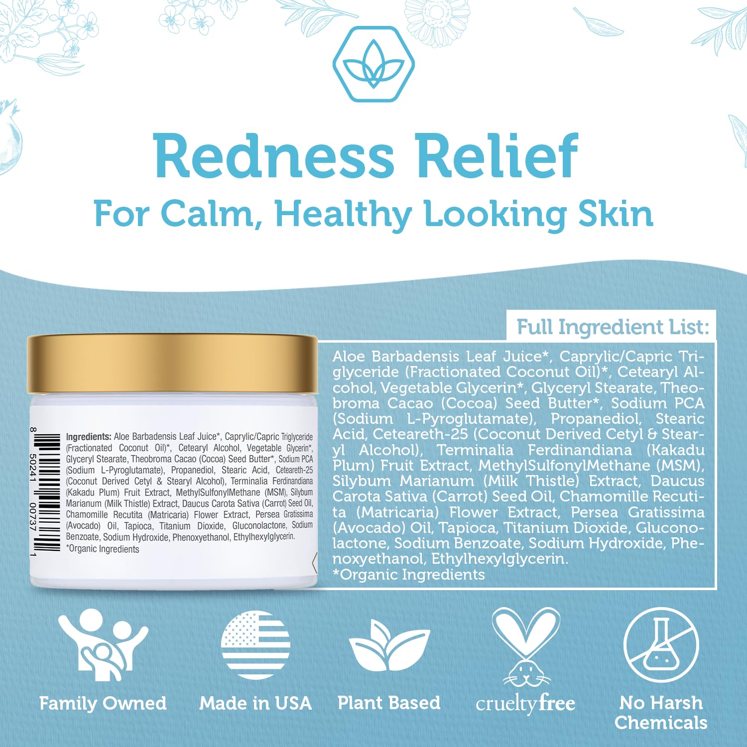 Era Organics Cream Redness Relief Moisturizer- Soothing Redness Relief for Face with Manuka Honey, MSM, Chamomile - Calming Moisturizer Made in USA - Image 6