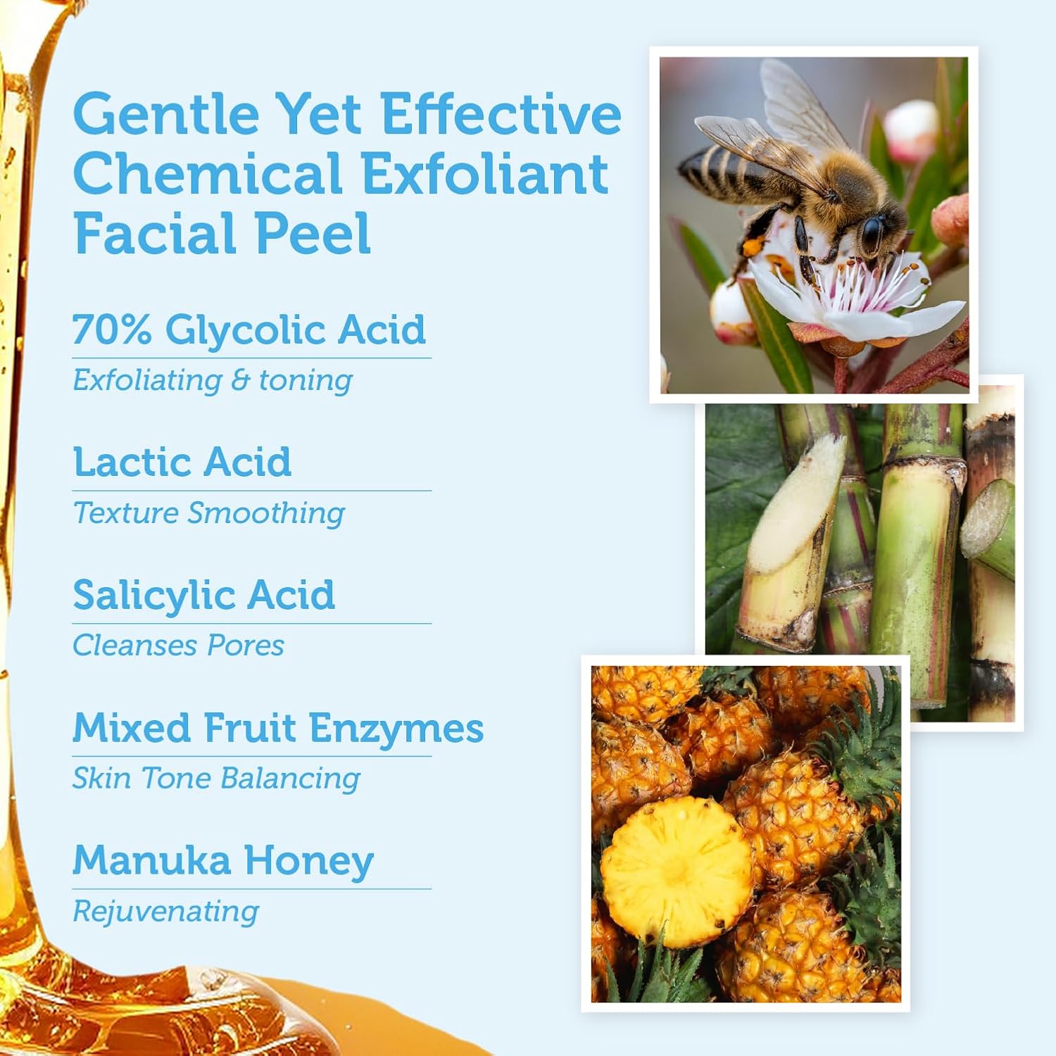 Era Organics Glycolic Acid Peel AHA BHA Exfoliant - 70% USP Grade Clinical Strength Age-Defying At Home Chemical Exfoliant for Face - Salicylic and Lactic Acid, Aloe Vera, Manuka Honey - Image 6