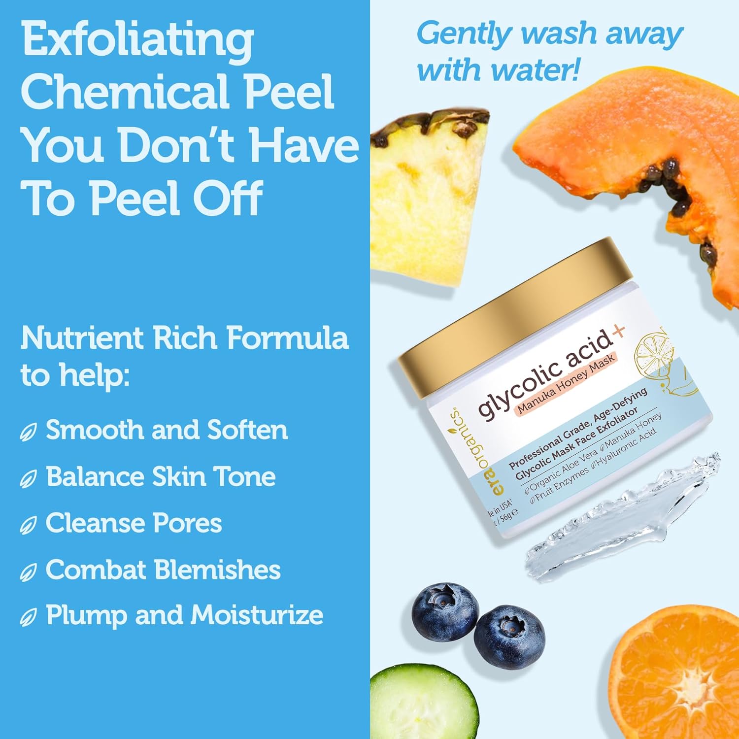 Era Organics Glycolic Acid Peel AHA BHA Exfoliant - 70% USP Grade Clinical Strength Age-Defying At Home Chemical Exfoliant for Face - Salicylic and Lactic Acid, Aloe Vera, Manuka Honey - Image 5