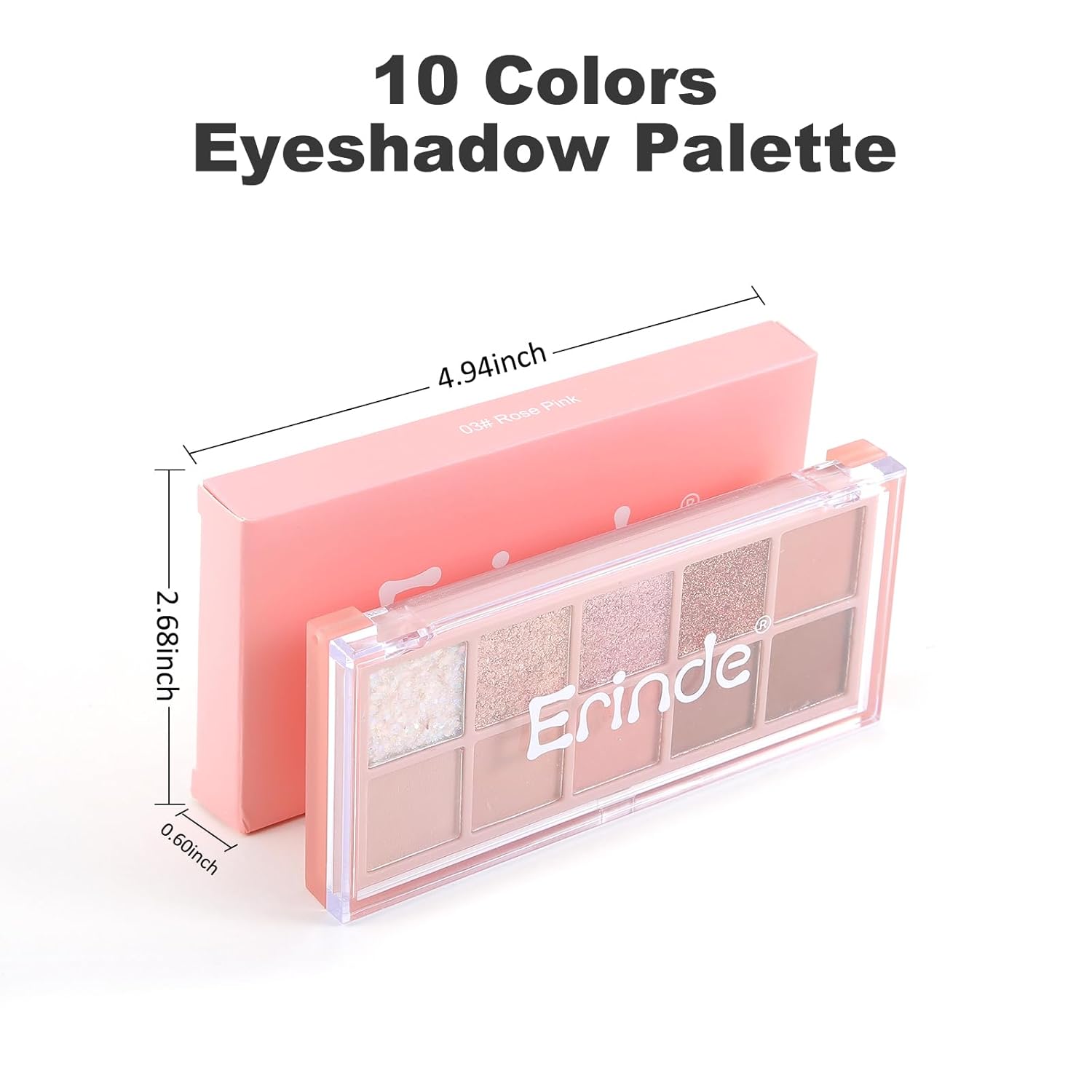 Erinde 10 Colors Eyeshadow Palette Makeup - Matte Shimmer Glitter Eye Shadow, Natural-Looking Korean Eye Makeup, Ultra-Blendable, High Pigmented, Pink Christmas Eyeshadow Palette with Brush, Rose Pink - Image 6