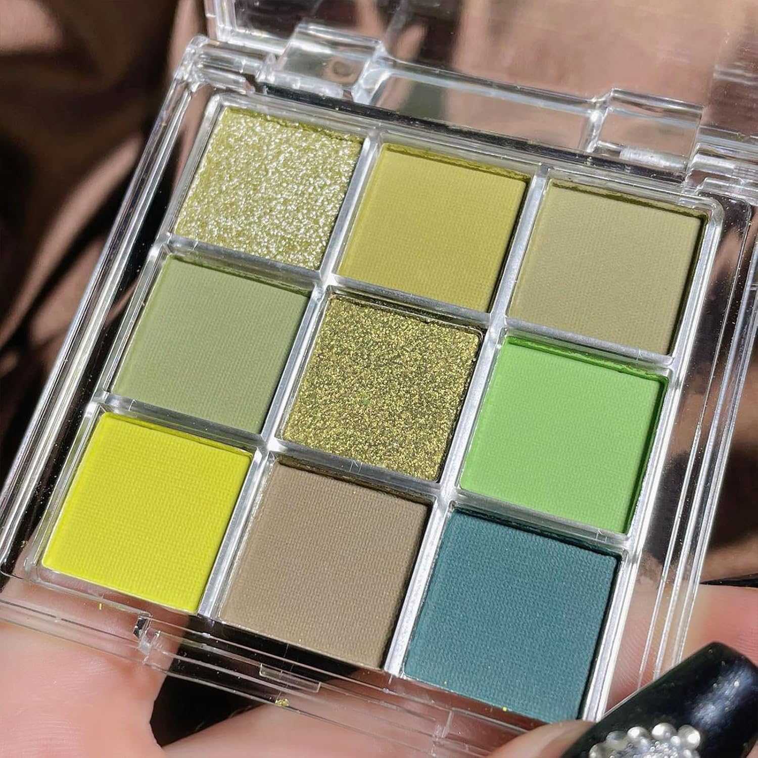 Erinde 9 Colors Eyeshadow Palette, Matte Shimmer Glitter Eye Shadow Palette Makeup, Highly Pigmented Long Lasting Waterproof, Natural Neutral Nude Eyeshadow Make Up Pallet, Yellow Green - Image 7