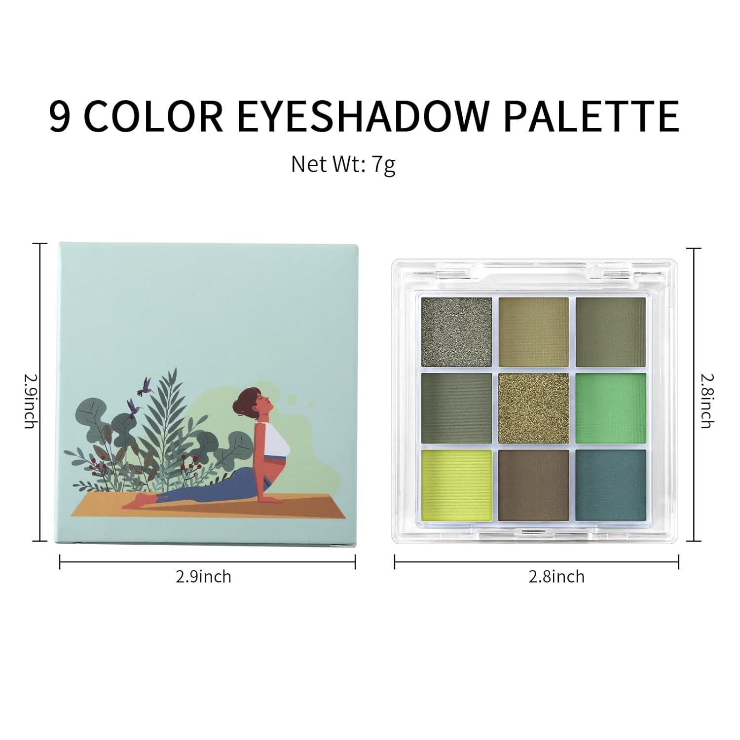 Erinde 9 Colors Eyeshadow Palette, Matte Shimmer Glitter Eye Shadow Palette Makeup, Highly Pigmented Long Lasting Waterproof, Natural Neutral Nude Eyeshadow Make Up Pallet, Yellow Green - Image 6