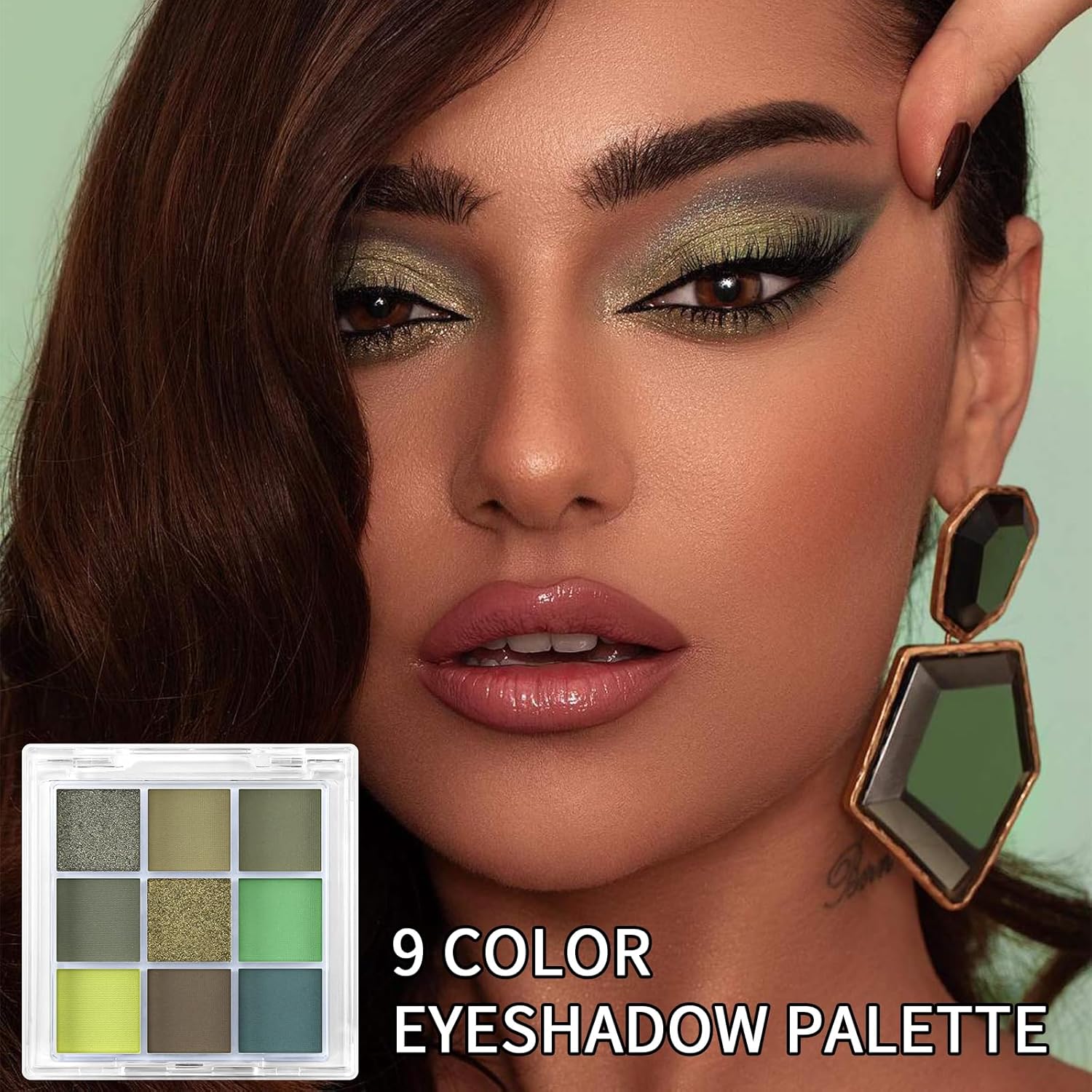 Erinde 9 Colors Eyeshadow Palette, Matte Shimmer Glitter Eye Shadow Palette Makeup, Highly Pigmented Long Lasting Waterproof, Natural Neutral Nude Eyeshadow Make Up Pallet, Yellow Green - Image 3