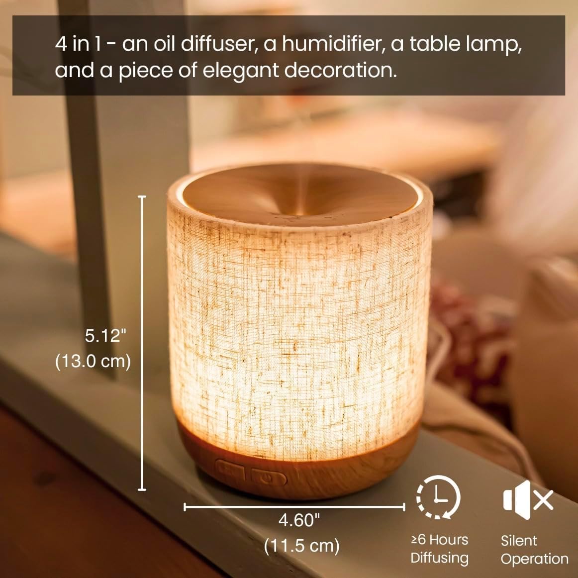 Essential Oil Diffuser 200ml with Fabric Cover and Night Lamp | Ultrasonic Aroma Diffuser | Humidifier w Lights | Room Decor | Small Humidifier for Bedroom | Gift (Light Brown) - Image 3