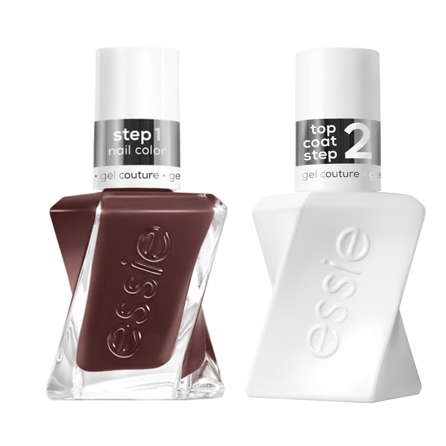 Essie Gel Couture Longwear Nail Polish Kit, Raisin Brown Nail Polish, All Checked Out + Top Coat, Vegan, 0.46 fl oz each