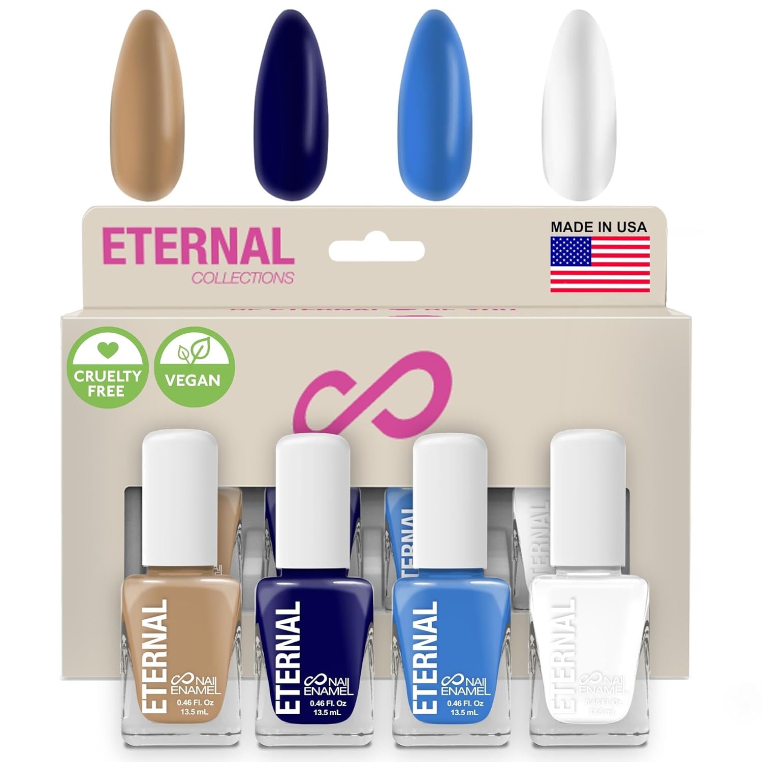 Eternal Nail Polish Set 4 Piece Kit: Long Lasting, Quick Dry and Cruelty Free. Made in USA - 0.46 Fluid Ounces Each (Santorini)