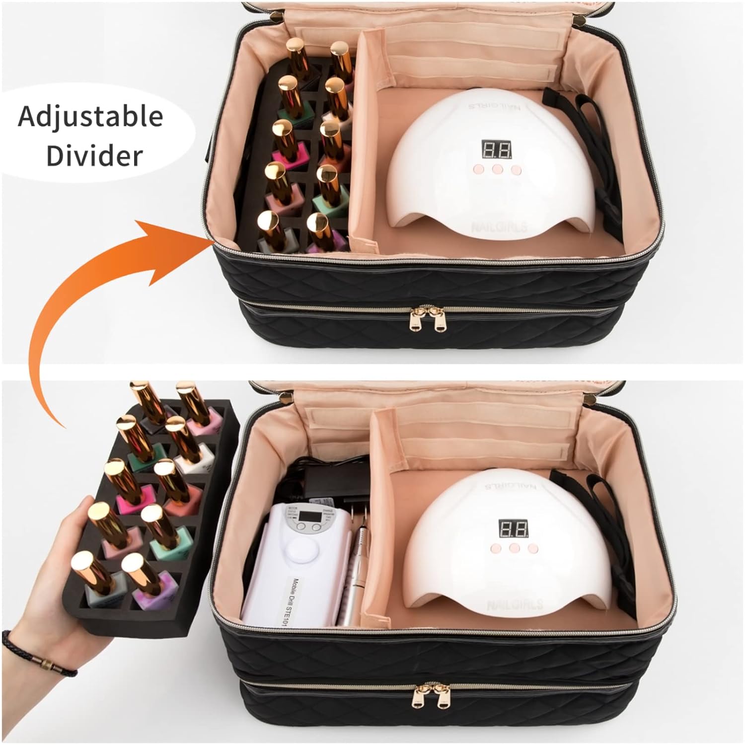 Ethereal Nail Polish Organizer Case Holds 50+ Bottles(15ml/0.5fl.oz) and Nail Lamp, Double Layer Nail Polish Storage Bag for Nail Kit, Manicure Tools, Black - Image 5