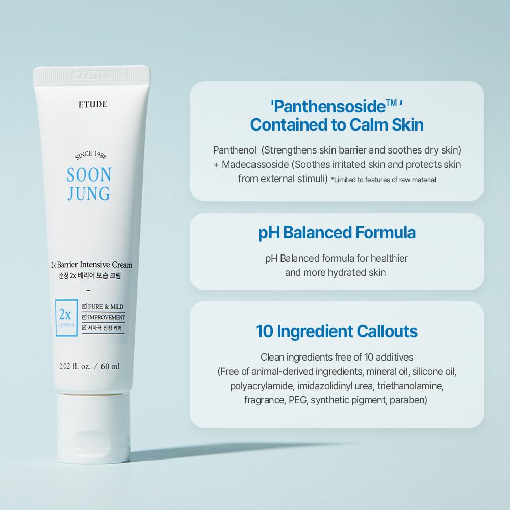 ETUDE SoonJung 2x Barrier Intensive Cream 60ml (21AD) | Hypoallergenic Shea Butter Hydrating Facial Cream for Sensitive Skin, Water-oil Balance & Panthenol for Damaged Skin | Korean Skin Care - Image 4