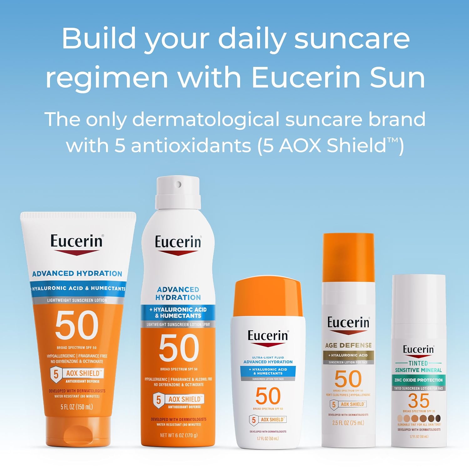 Eucerin Sun Tinted Age Defense SPF 50 Face Sunscreen Lotion with Hyaluronic Acid, Hypoallergenic, Non-Comedogenic Tinted Sunscreen SPF 50 Free of Fragrance, Oxybenzone and Octinoxate, 2.5 Fl Oz Bottle - Image 8