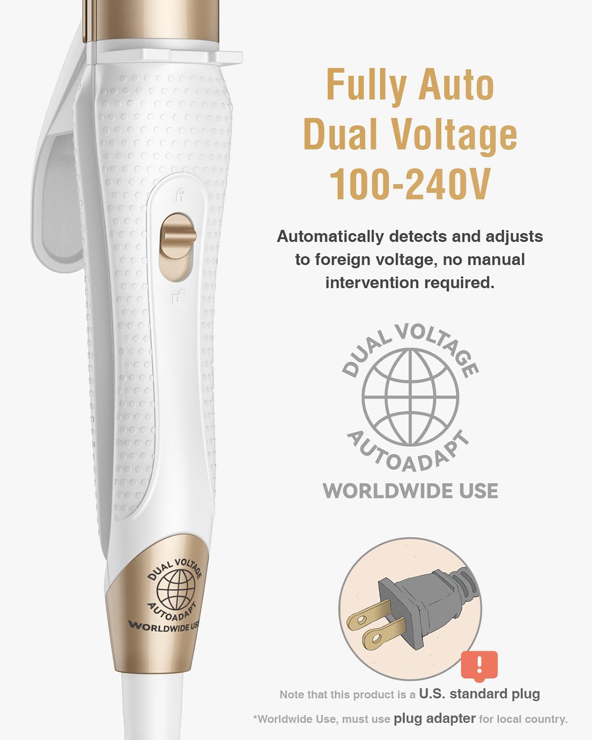 Europe Travel Curling Iron Mini: Dual Voltage Curling Iron for Traveling - Mini Travel Curling Irons 1 Inch with US Plug,Gold 450℉ - Image 3