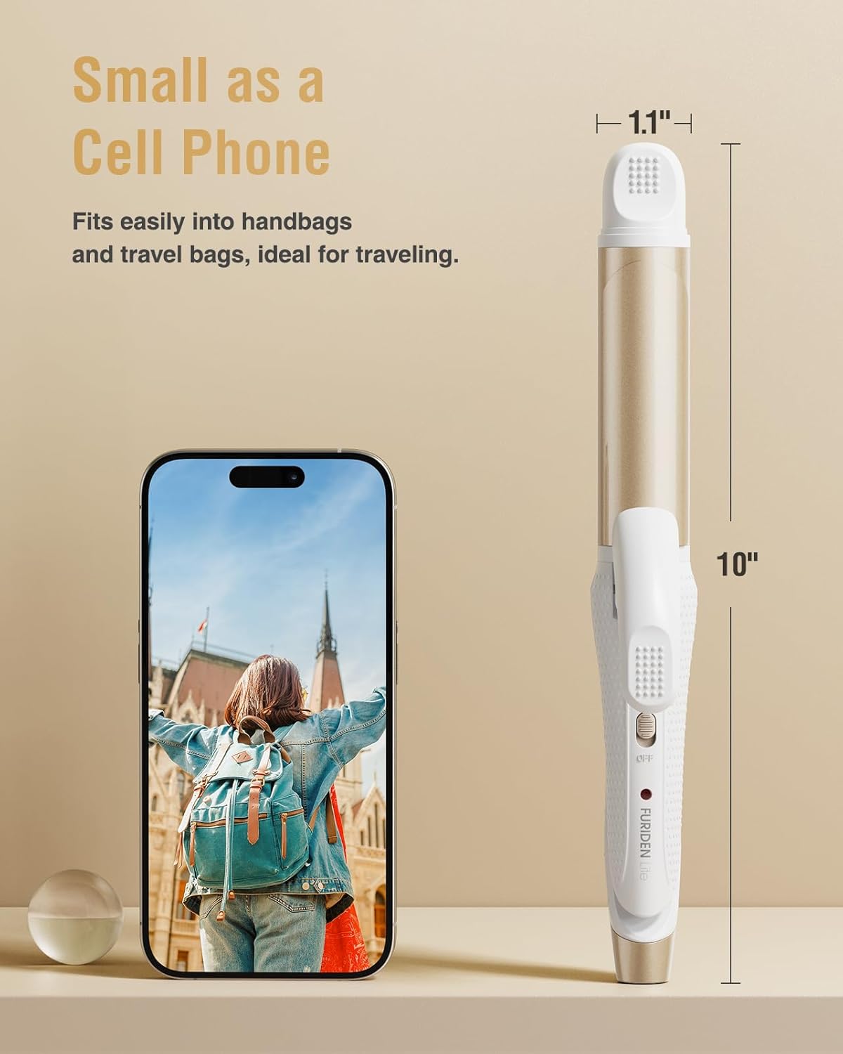 Europe Travel Curling Iron Mini: Dual Voltage Curling Iron for Traveling - Mini Travel Curling Irons 1 Inch with US Plug,Gold 450℉ - Image 2