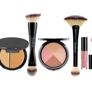 EVE PEARL 5 Pcs Flawless Face, Contour, Brushes and Lip Collection Highlighter Makeup Complete Set of Foundation Full Covarage Blush Lipstick with Professional Brushes (Tan)