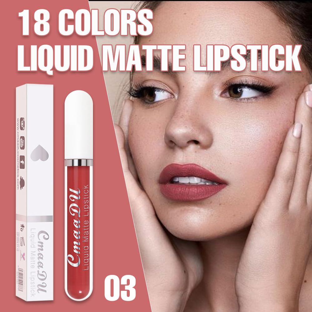 evpct 1Pcs Coral Red Liquid Matte Lipstick Lipgloss Set for Women, labiales mate 24 horas originales matte larga duracion 24 Hour Lipstick Lip Stains Long Lasting Waterproof 24, 03# - Image 2