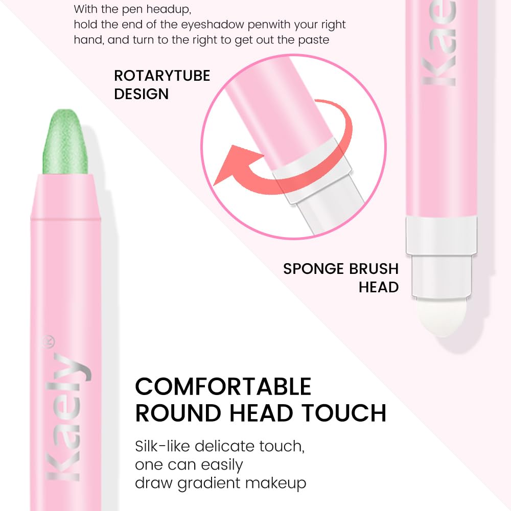 evpct 1Pcs Greenish Cyan Light Green Shimmer Cream Eye Shadow Brightener Sticks for Eyes Waterproof Pigmented, Double Ended Cream Eyeshadow Stick Pencil Pen with Applicator, Eye Shadow Palette - Image 3