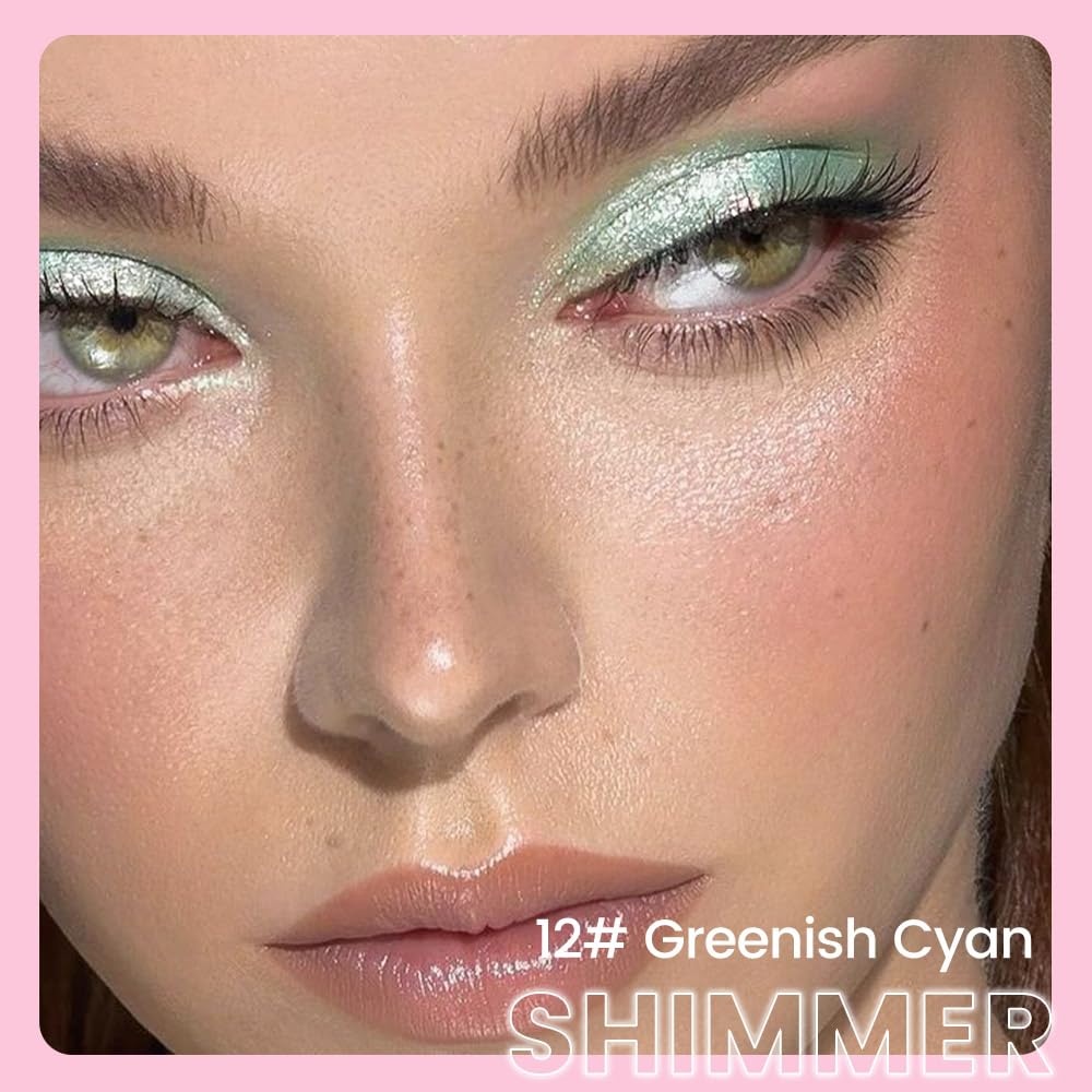 evpct 1Pcs Greenish Cyan Light Green Shimmer Cream Eye Shadow Brightener Sticks for Eyes Waterproof Pigmented, Double Ended Cream Eyeshadow Stick Pencil Pen with Applicator, Eye Shadow Palette - Image 2
