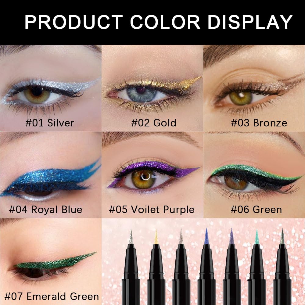 evpct 1Pcs Royal Blue Glitter Liquid Eyeliner Makeup, Light Blue Metallic Shimmer Eyeliner Liquid Eye Liner Eyeshadow Pencil Face Gems Glitter Facepaint Makeup, Blue Eyelashes Mascara hair Accessories - Image 4