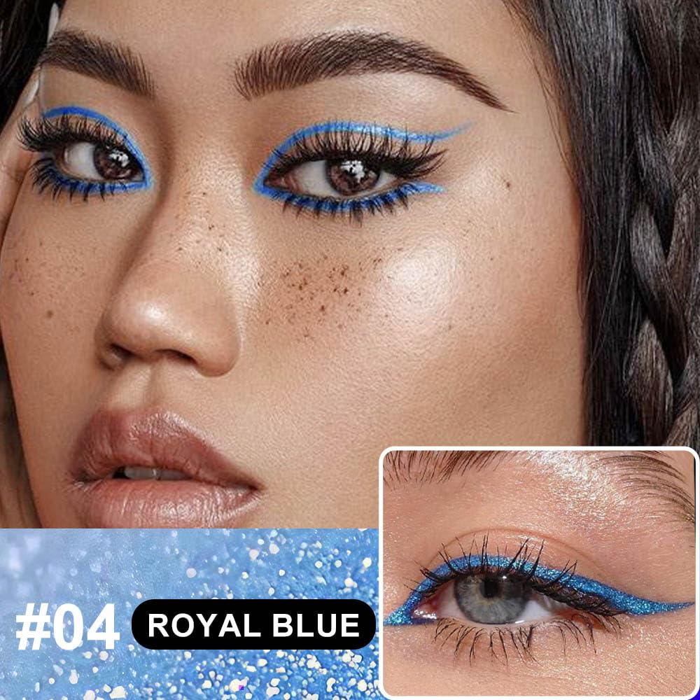 evpct 1Pcs Royal Blue Glitter Liquid Eyeliner Makeup, Light Blue Metallic Shimmer Eyeliner Liquid Eye Liner Eyeshadow Pencil Face Gems Glitter Facepaint Makeup, Blue Eyelashes Mascara hair Accessories - Image 3