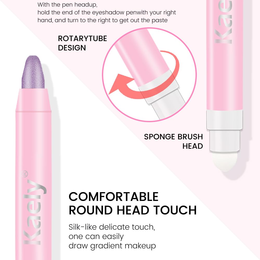 evpct 1Pcs Violet Purple Shimmer Cream Eye Shadow Brightener Sticks for Eyes Waterproof Pigmented, Double Ended Cream Eyeshadow Stick Pencil Pen with Applicator, Eye Shadow Palette Highlighter Makeup - Image 3