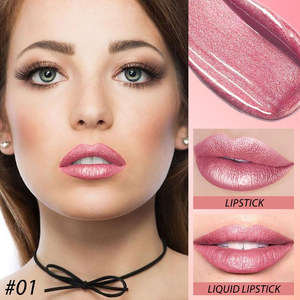 EVPCT 2-in-1 Light Pink Glitter Lipstick & Lip Gloss Set for Women, Waterproof, Long-Lasting - Image 2