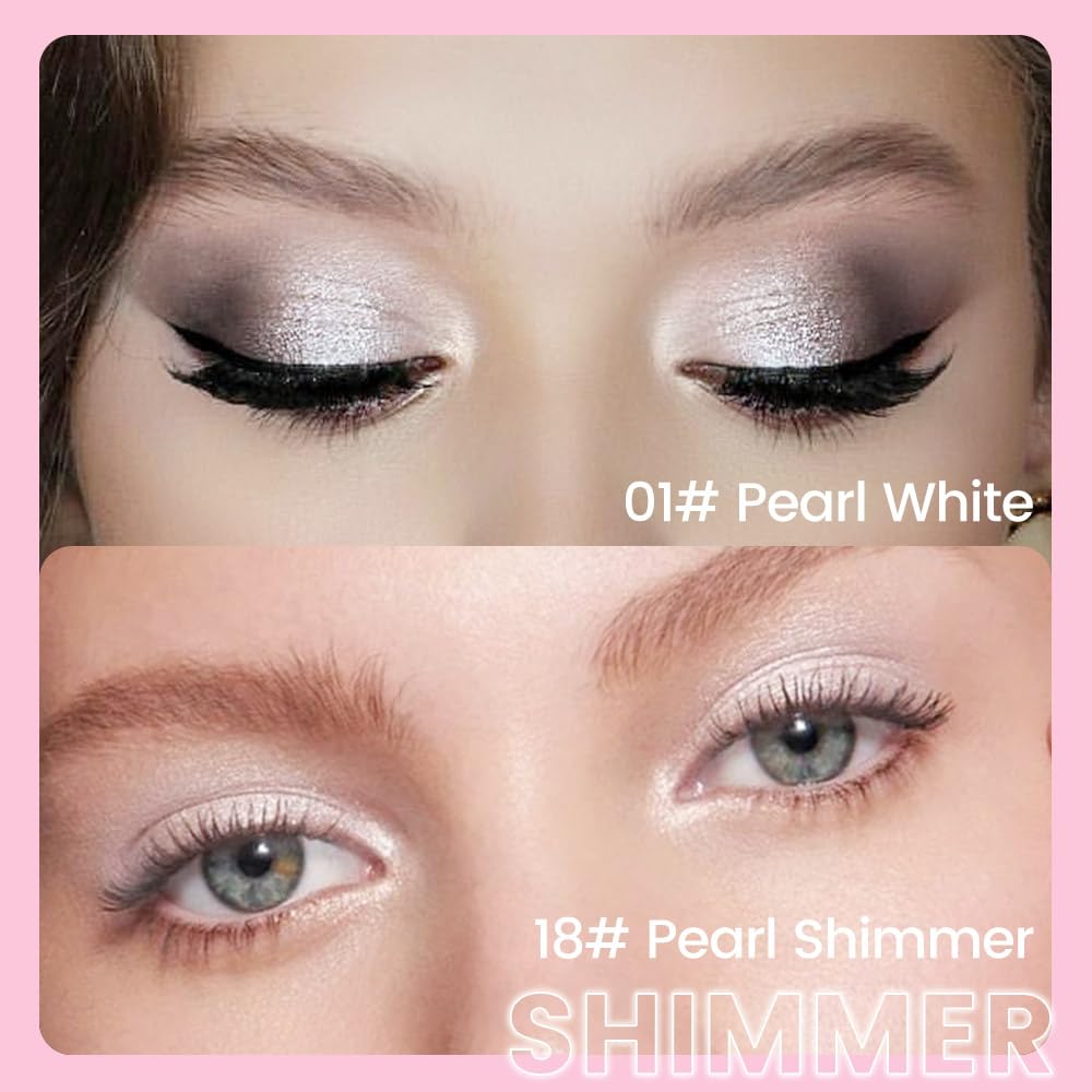 evpct 2Pcs Cream Eye Shadow Brightener Sticks Set for Eyes Waterproof, Pearl White & Pearl Shimmer Cream Eyeshadow Applicator Stick Long Lasting Pigmented Eye Makeup sombras en crema para ojos 1+18 - Image 2