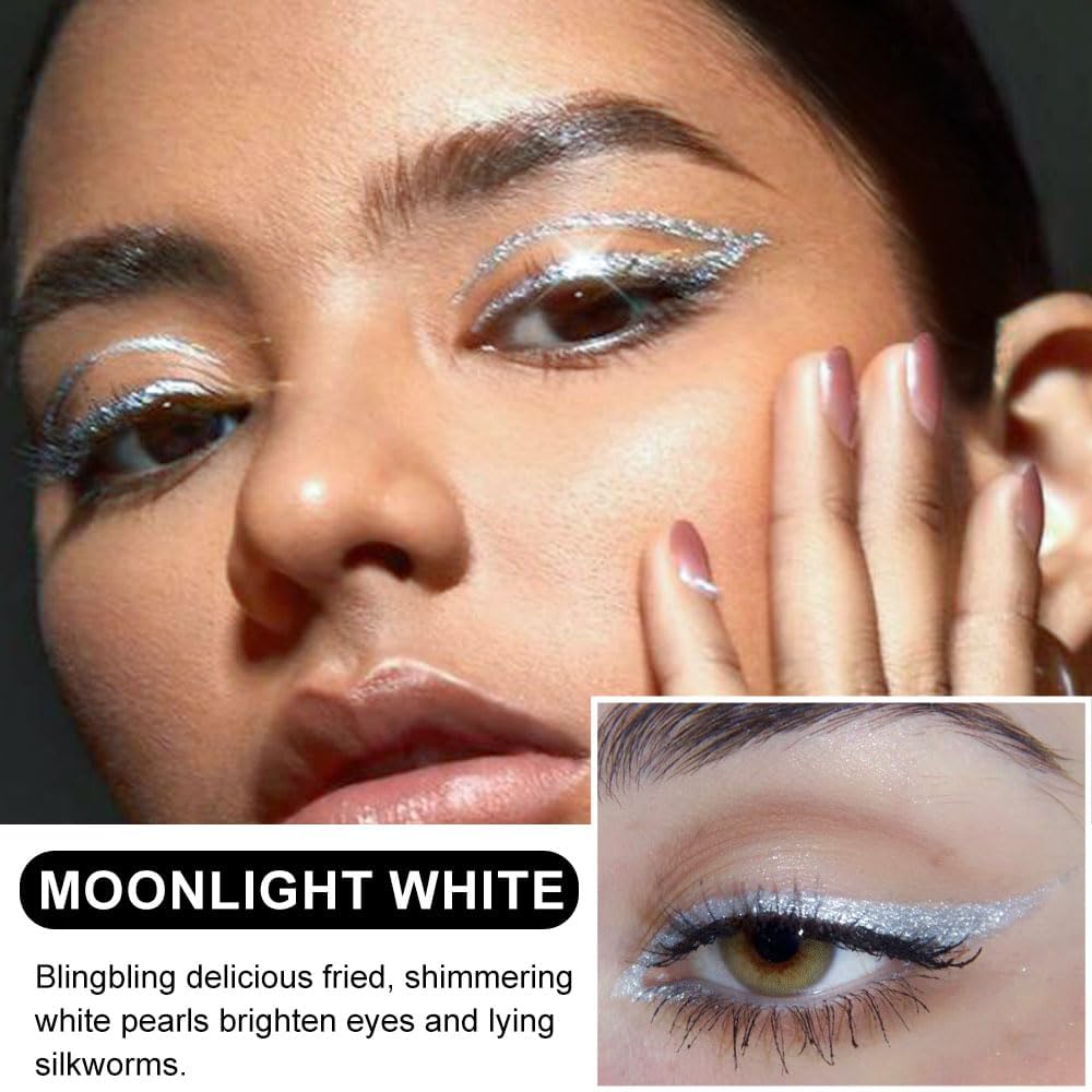 evpct 2Pcs Glitter Sparkling Shimmer Gold & Silver Liquid Eyeliner Makeup Pen Set, Metallic Satin Finish Colorful Colored Sparkle Eye Liner Pen Waterproof Smudge Proof Long Lasting High Pigmented - Image 3