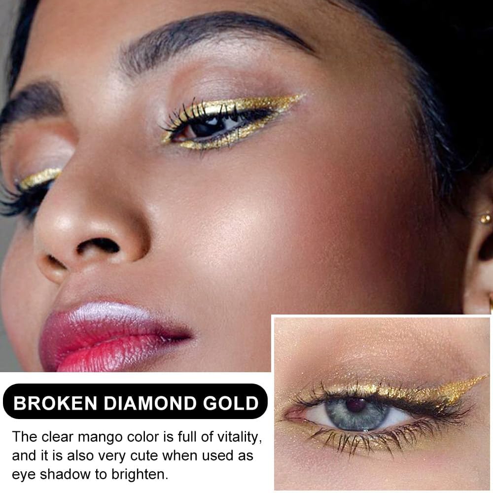 evpct 2Pcs Glitter Sparkling Shimmer Gold & Silver Liquid Eyeliner Makeup Pen Set, Metallic Satin Finish Colorful Colored Sparkle Eye Liner Pen Waterproof Smudge Proof Long Lasting High Pigmented - Image 2
