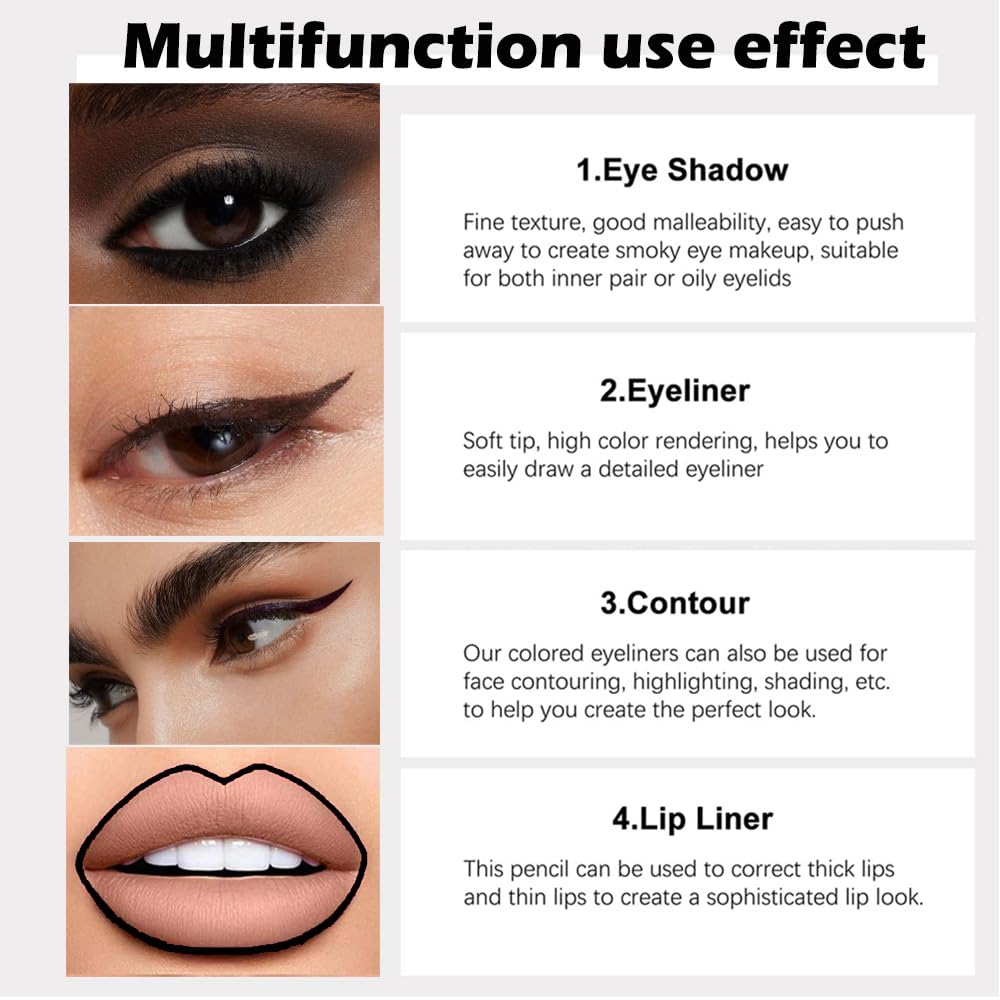 evpct 3Pcs Black & Dark Brown & Brown Gel Glitter Matte Metallic Eyeliner Pencils Set for Women Waterproof Smudge Proof lapiz de ojos delineador de ojos contra el agua Eye Liner Makeup 01 02 16 - Image 4
